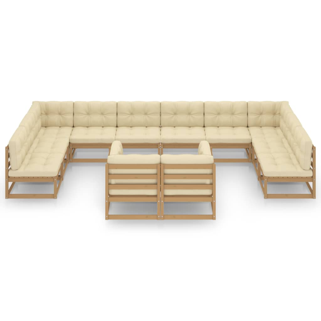 12-tlg. Garten-Lounge-Set Kissen Honigbraun Kiefer Massivholz